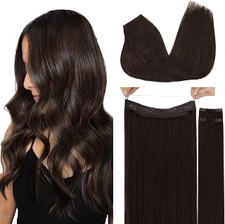 GOO GOO Wire Hair Extensions Human Hair, Adjustable Fish Line Hairpiece | 18 Inch 125g, #2 Dark Brown, Remy Human Hair, 10 Inch Wide Weft, Invisible, Seamless, Comfortable Every Day.