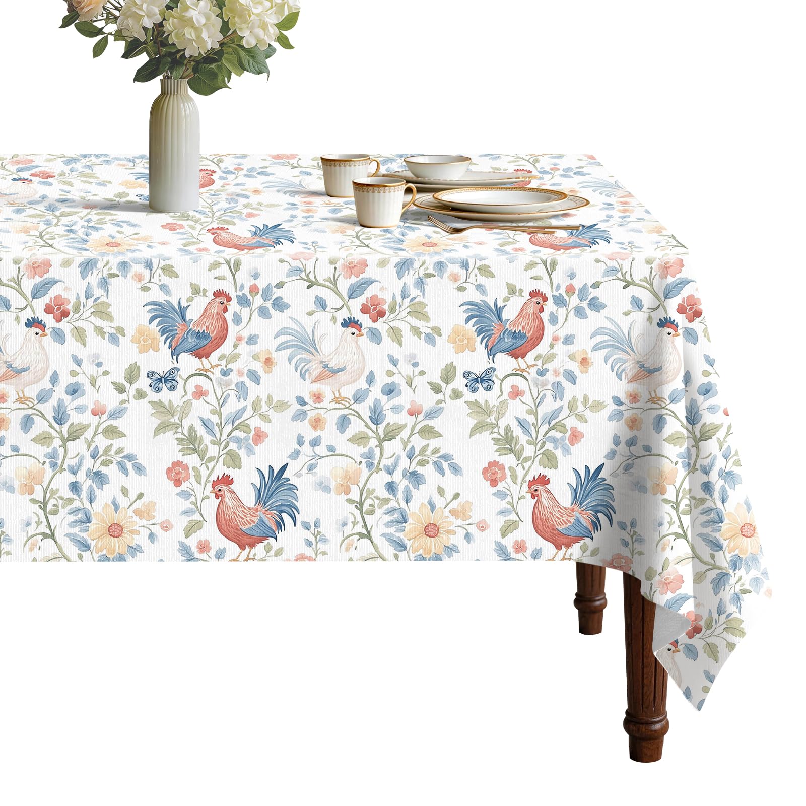 viaowan Farmhouse Vinyl Tablecloth with Flannel Backing for Rectangle Tables, Waterproof Stain Resistant Non-Slip Wipeable Table Cover for Kitchen Dining Picnic Party 52 x 70 Inch
