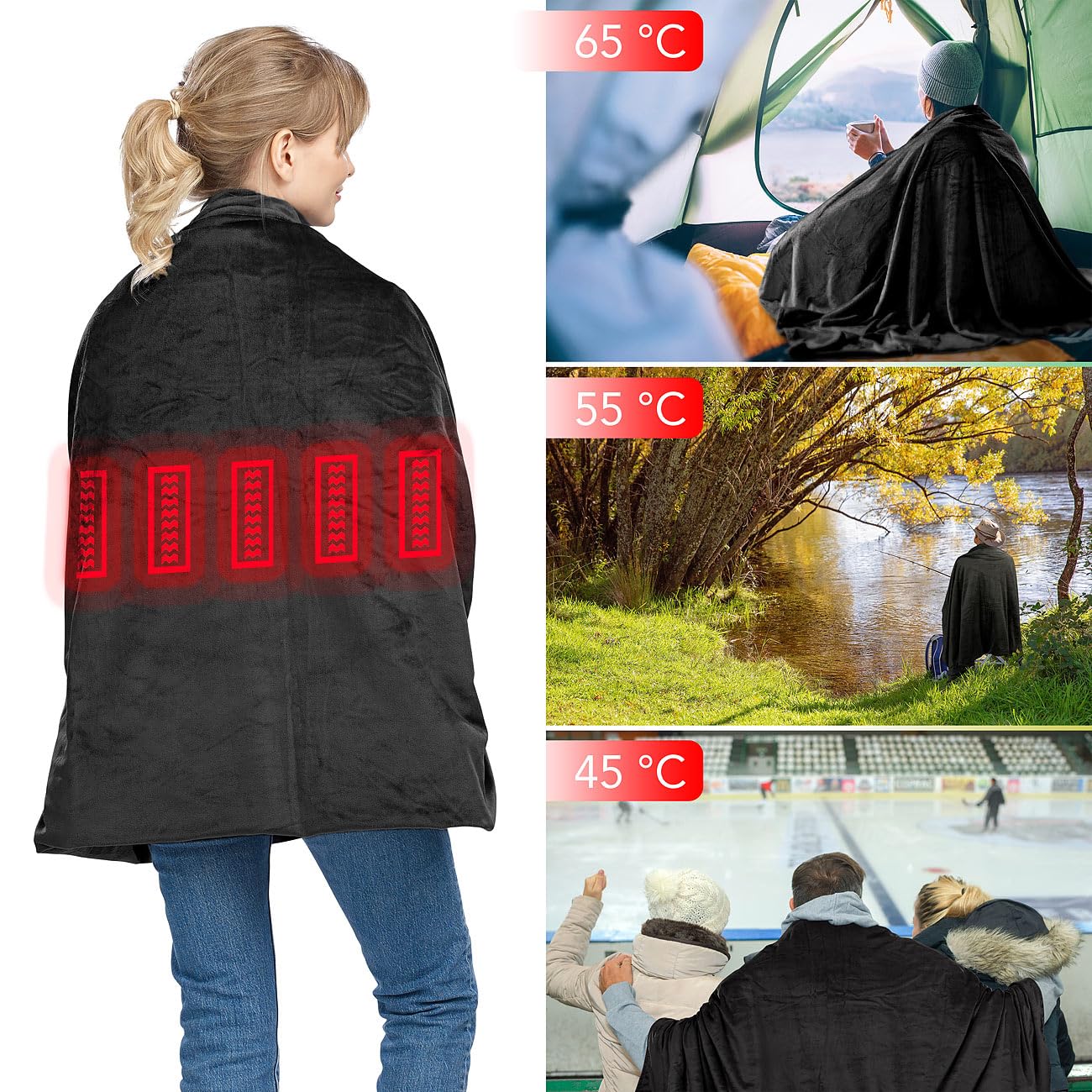 Coperta riscaldante smart a infrarossi con Bluetooth e app ELESION, fino a 65 °C, 180 x 135 cm