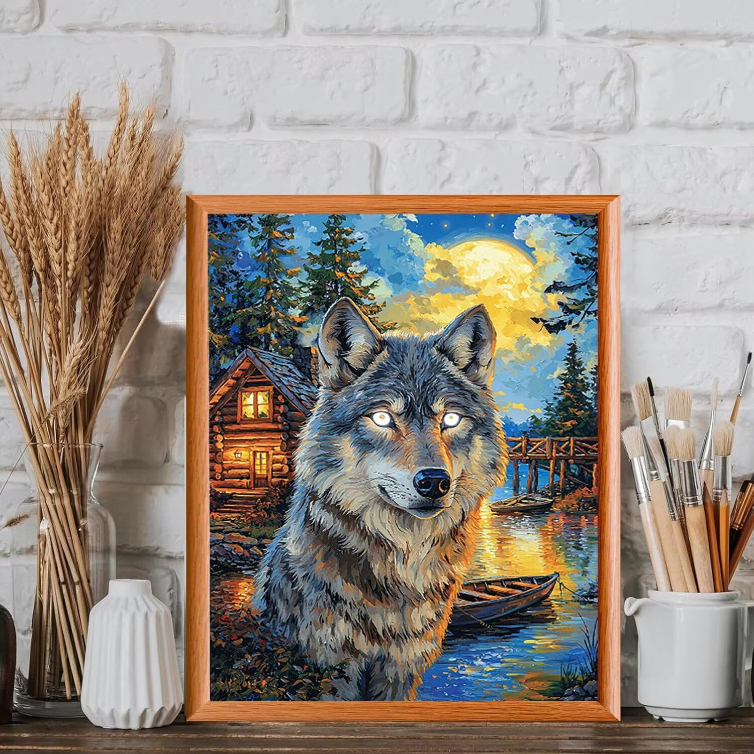 Malowanie według liczb dorosłych, krajobraz wilka chaty, 70x90cm q-579