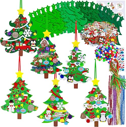 Winlyn 24 juegos de adornos de árbol de Navidad, juegos de arte para manualidades, kits de manualidades de Navidad, pino, muñeco de nieve, copo de