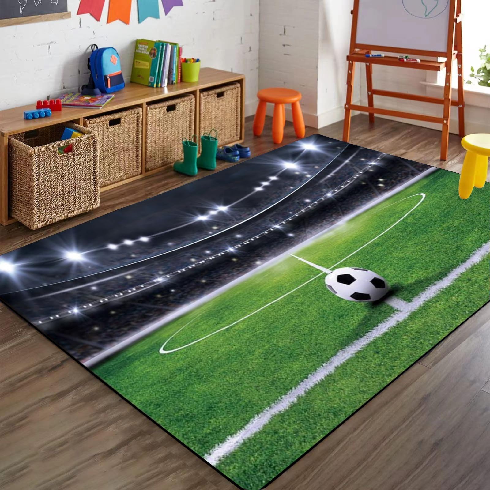 Bycmuoz Soccer Competition Indoor Rugs, 180x260cm, Stadium Sports Football Floor Carpet, Ultra Soft Dirty Resistant Reduce Noise Mat, Living Room Decor Low Pile Thin Rug for Kindergarten