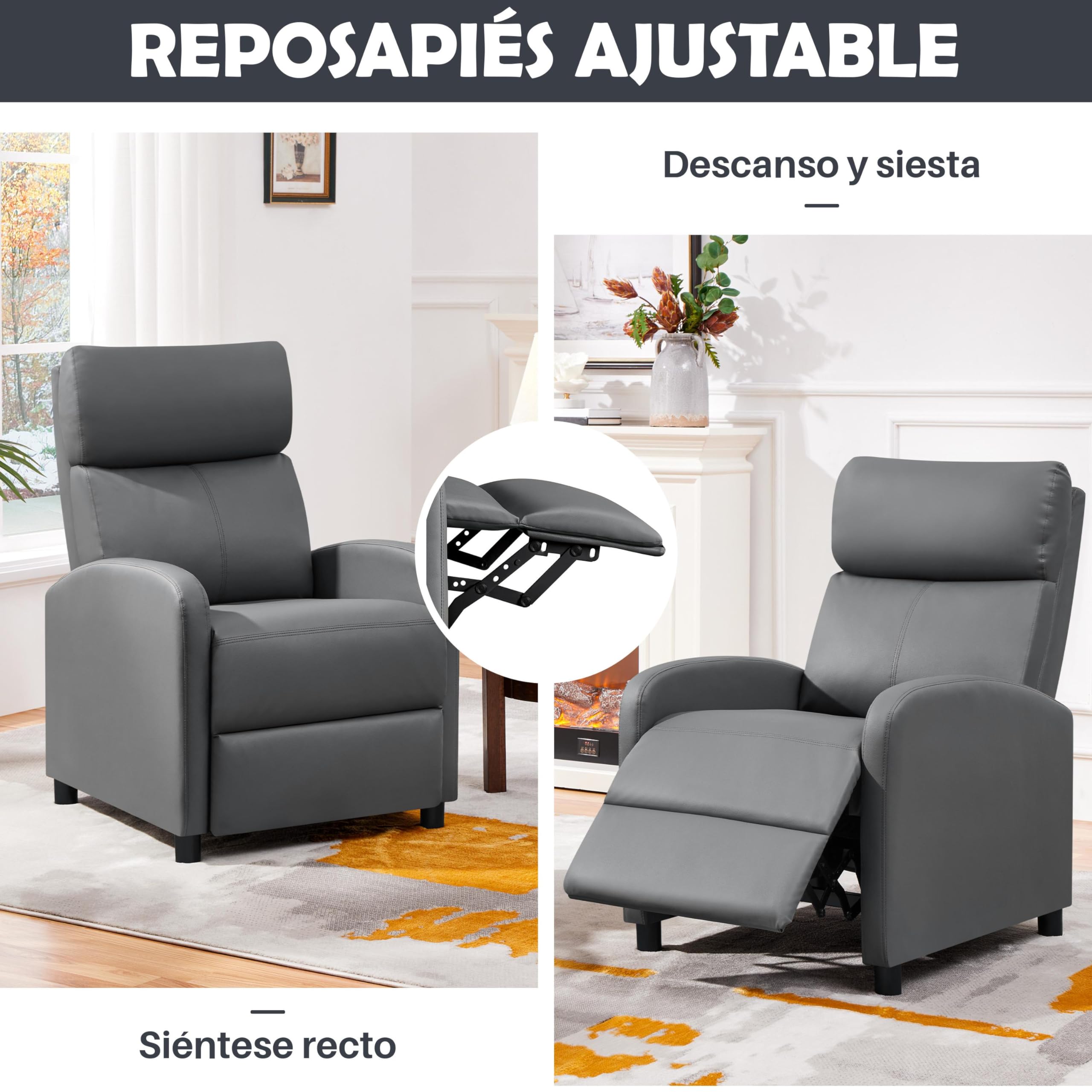 Yaheetech Sillón de Masaje Silla Relax Butaca Sofá Ajustable de Relajación con Función Reclinable para Sala de Estar y Dormitotio Gris