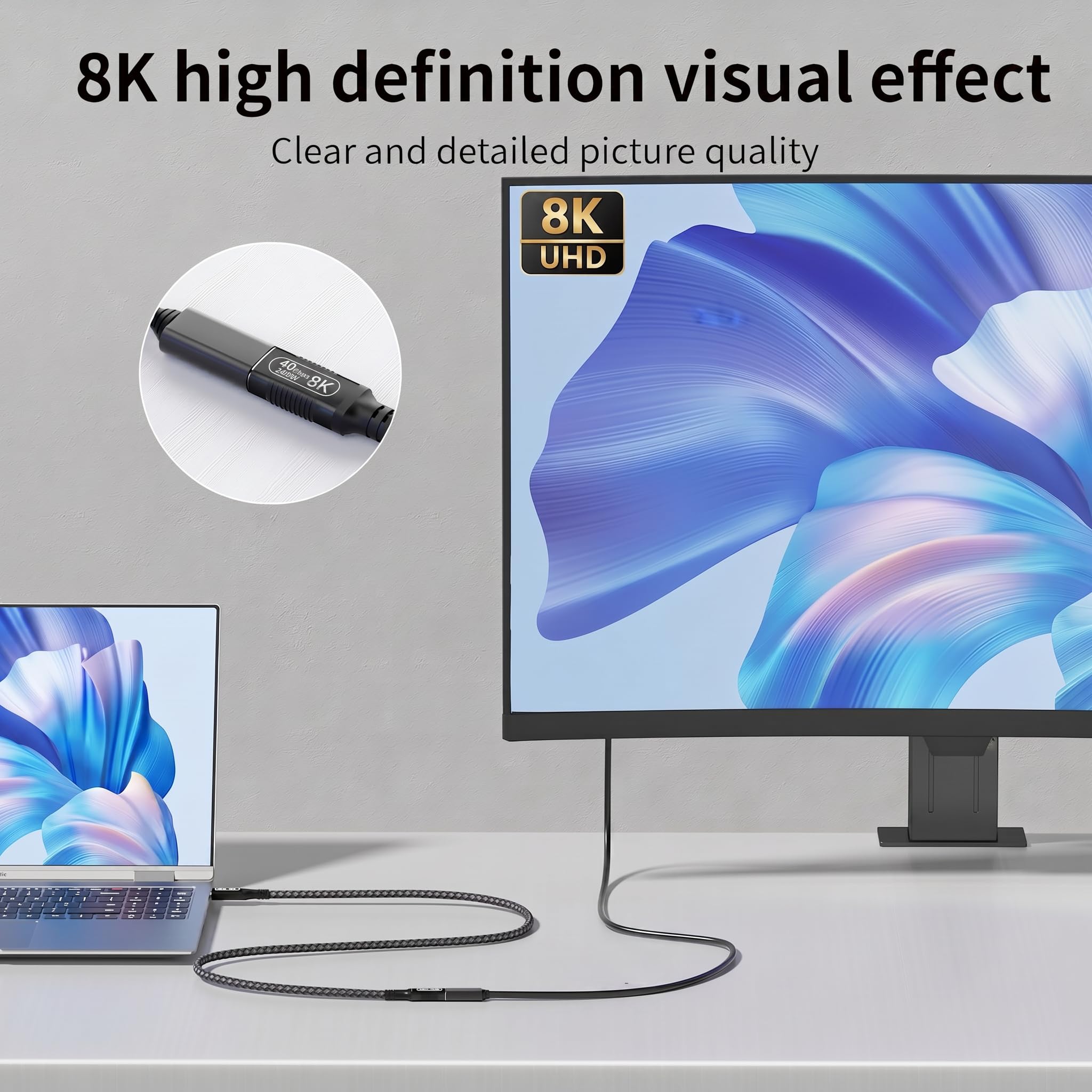 Cable de extensión USB C de 3 m, extensor coaxial de 40 Gbps para Thunderbolt 4/3 y USB4, 8K a 120Hz y 240W PD3.1 de carga, cable USB C macho a hembra ultra flexible para laptop, hub, eGPU