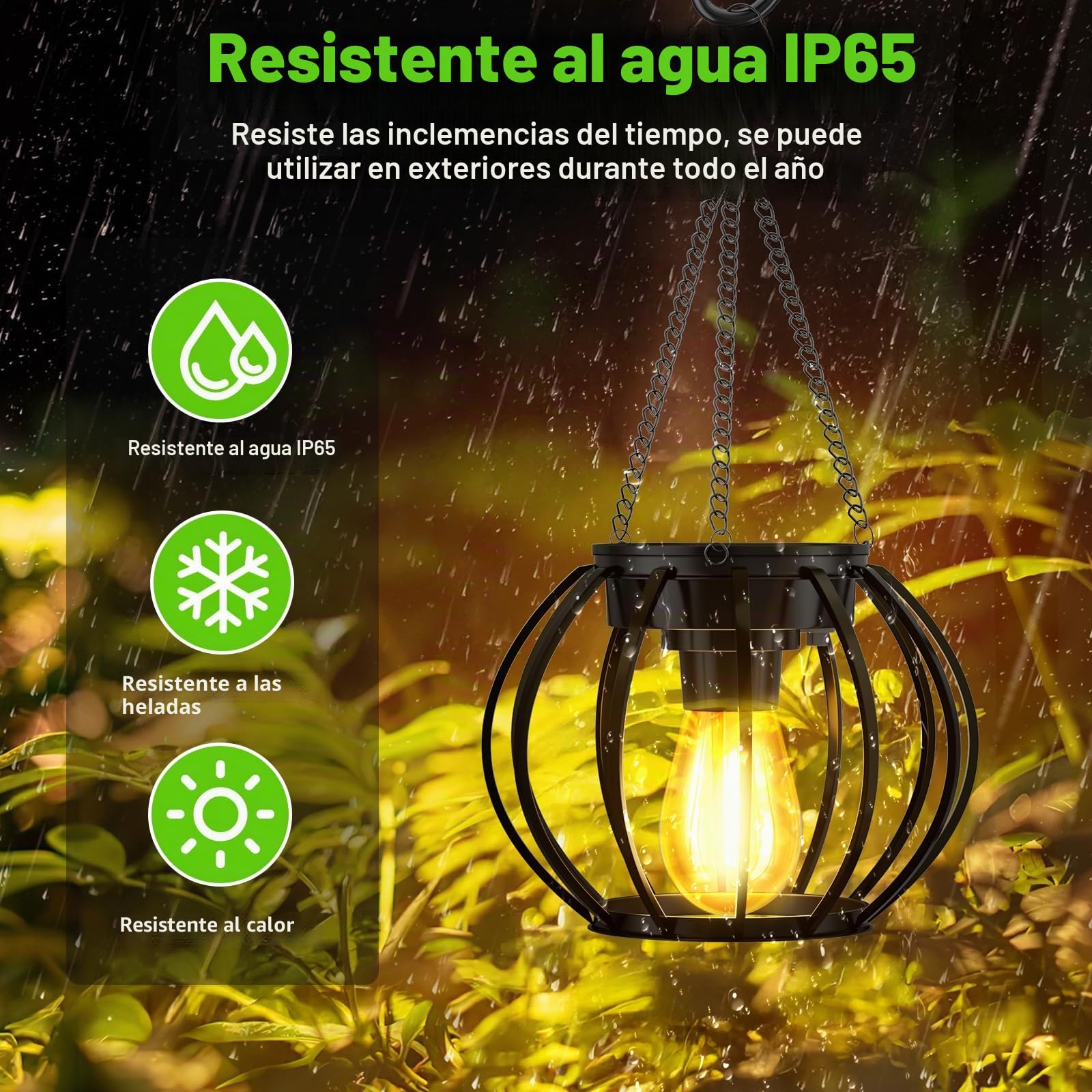 Faroles Solares para Jardín Exterior, Luces Colgantes, IP65 Impermeable, Linterna de Redondo de Metal con Gancho, Lámpara Solar Colgante automático para Jardín Patio, 2 piezas