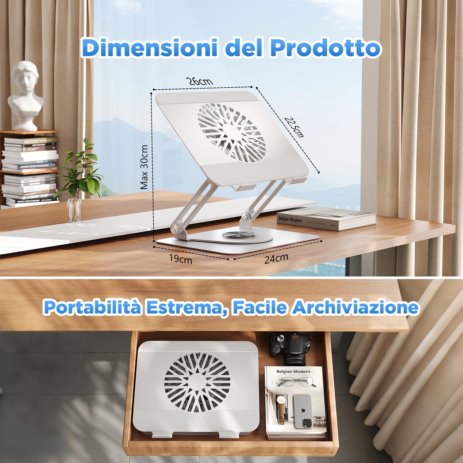 ICARE Supporto PC Portatile con Ventole PC Magnetica RGB, Rotazione a 360°, Portata 10KG e 18dB Silenzioso, Supporto per Laptop/Tablet Fino a 16"