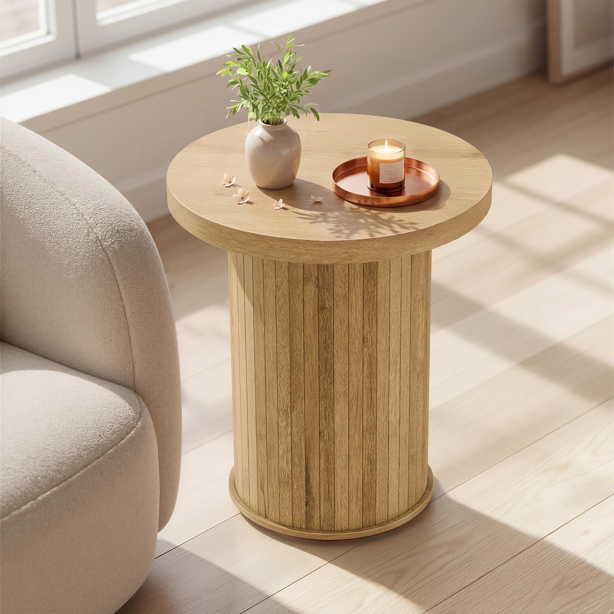 VASAGLE Round Side Table, Tambour End Table