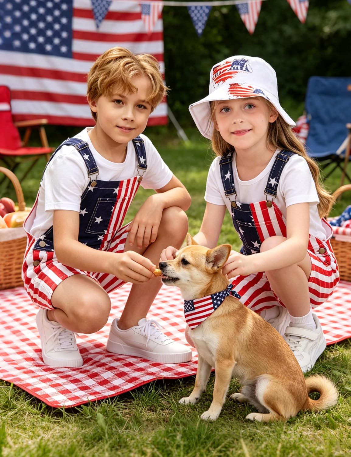 OeyFnbmO Kids 4th of July Outfit Boy American Flag Overall Girl Stretch Denim Jumpsuit USA Shorts with Zipper Fly