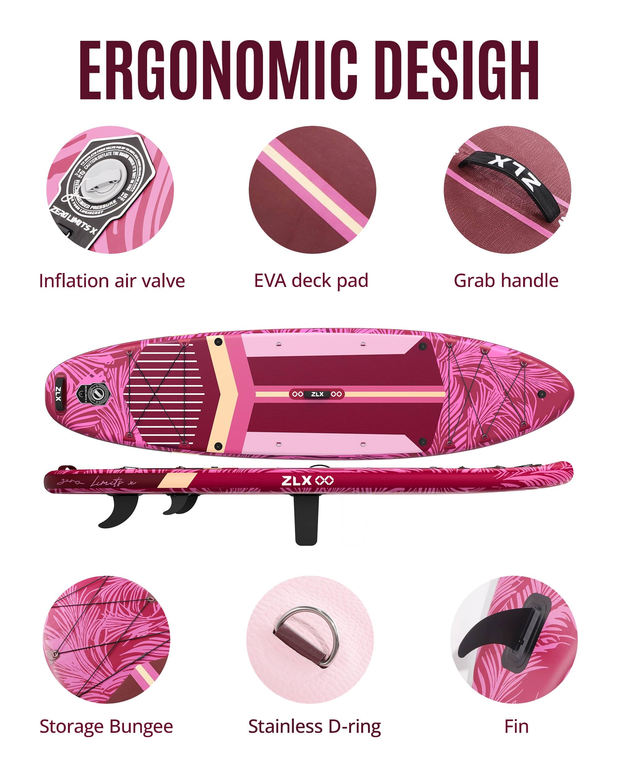 ZLX 350 CM Gonfiabile Stand Up Paddle Board Perfetto per tutti i livelli di abilità, adulti e giovani Ampio design stabile, copertura antiscivolo, pagaia regolabile, guinzaglio di sicurezza e borsa