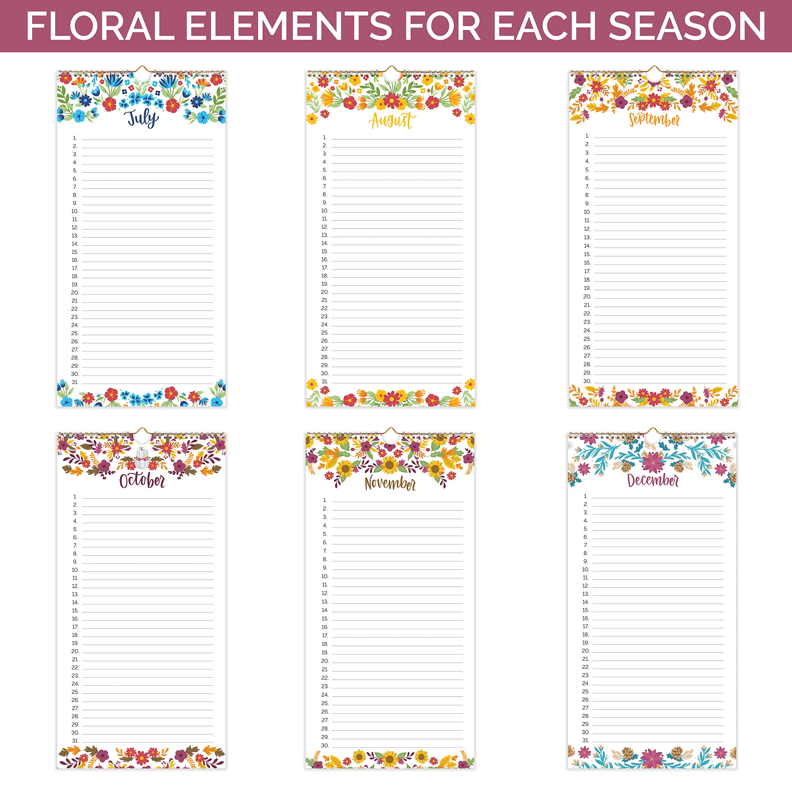 bloom daily planners Perpetual Hanging Flip Calendar - 5" x 10" - Monthly Wall Organizer Notepad for Important Dates, Birthdays, Anniversaries - Seasonal Florals - Image 5