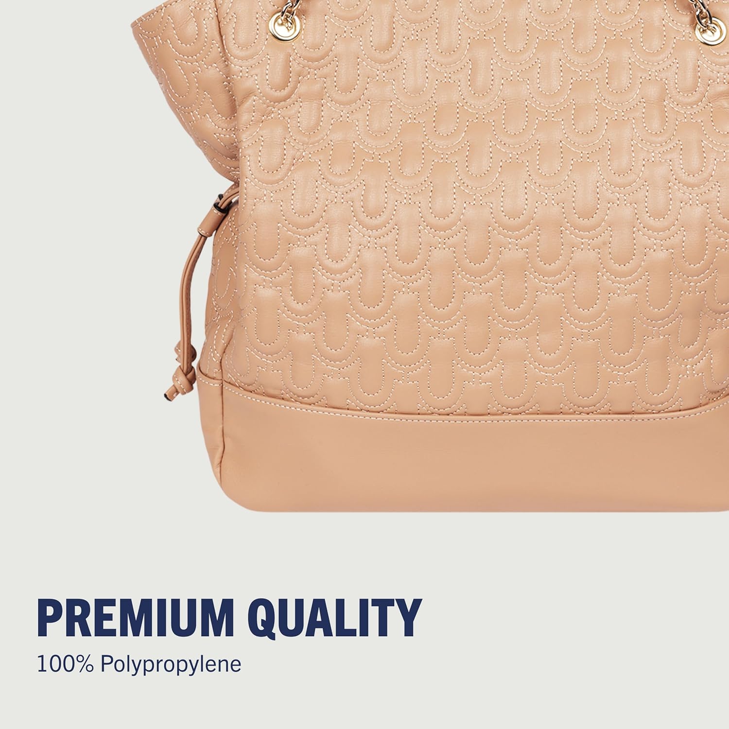 True Religion Tote Bag, Cinch Side Soft Logo Purse with Horseshoe Stitch Pattern, Chain Straps and Gold Hardware