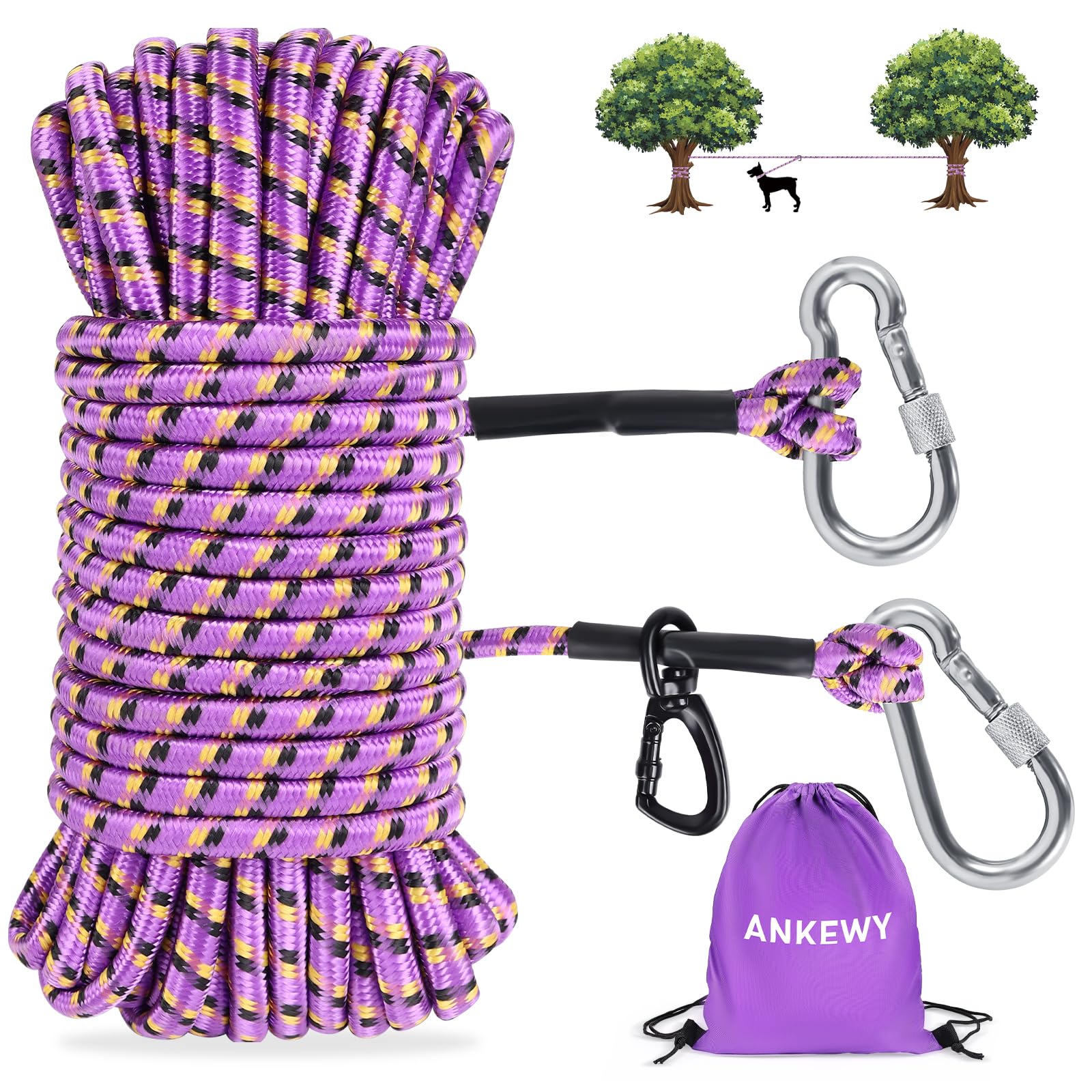 Dog Tie Out Cable for Camping 50ft, Dog Runner for Yard Hold up to 350lbs, Portable Camping Essentials for Outside