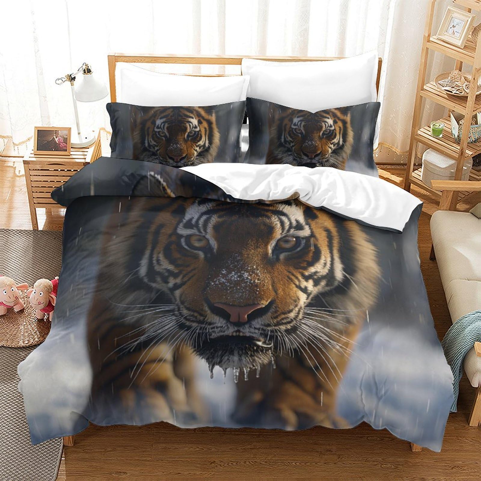 Housse de couette tigre microfibre respirante et super douce 220x240 cm