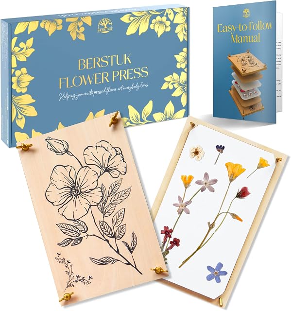 Berstuk® Wooden Flower Press for Adults  This Large Flower Press Kit Measures 27.5 x 17.5cm  Great Gift for Anyone Who Loves Pressed Flowers, Arts and Crafts