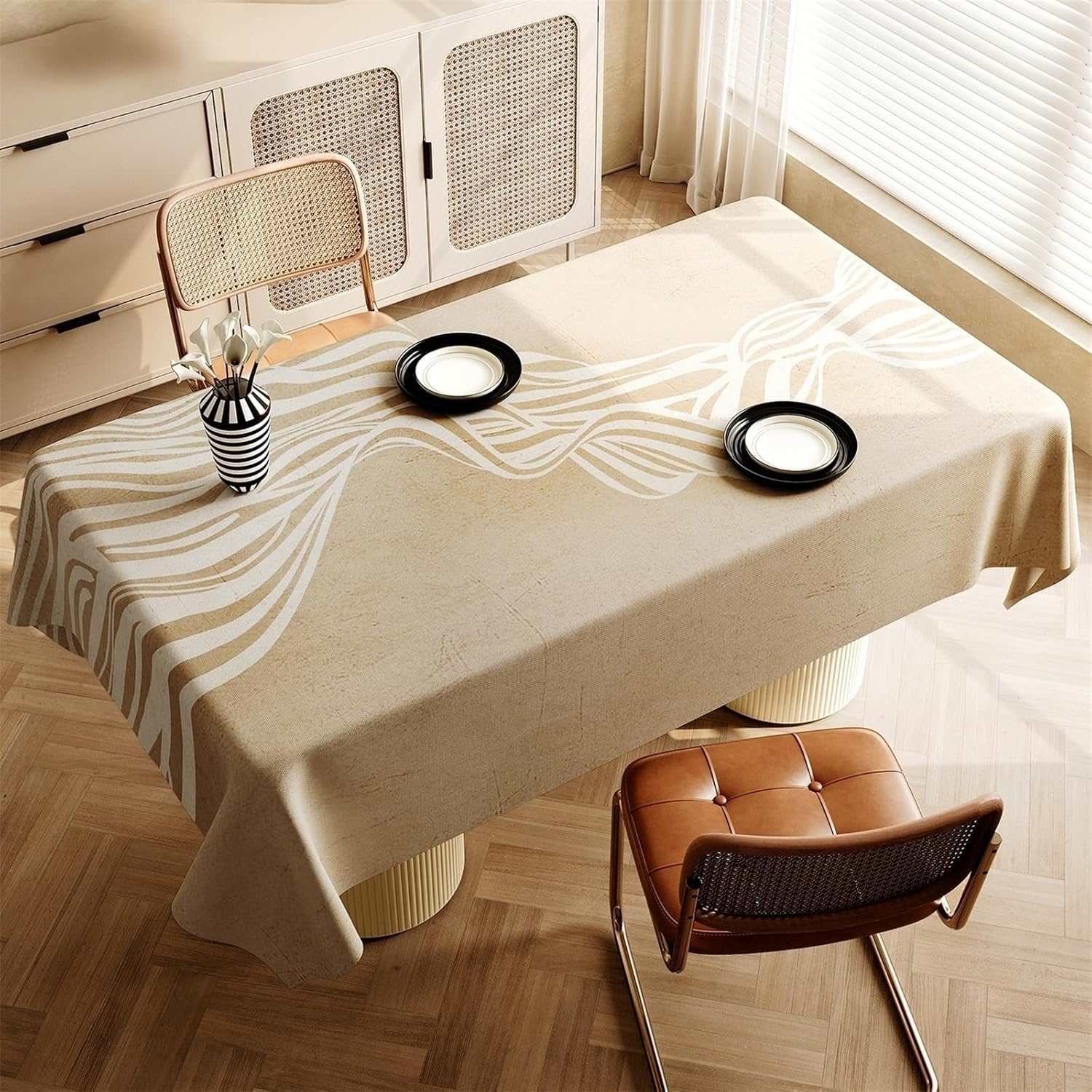 KIJyfgTR Minimalist Modern Tablecloth Suitable For Outdoor Gardens And Festive Parties(Khaki,140x200cm)