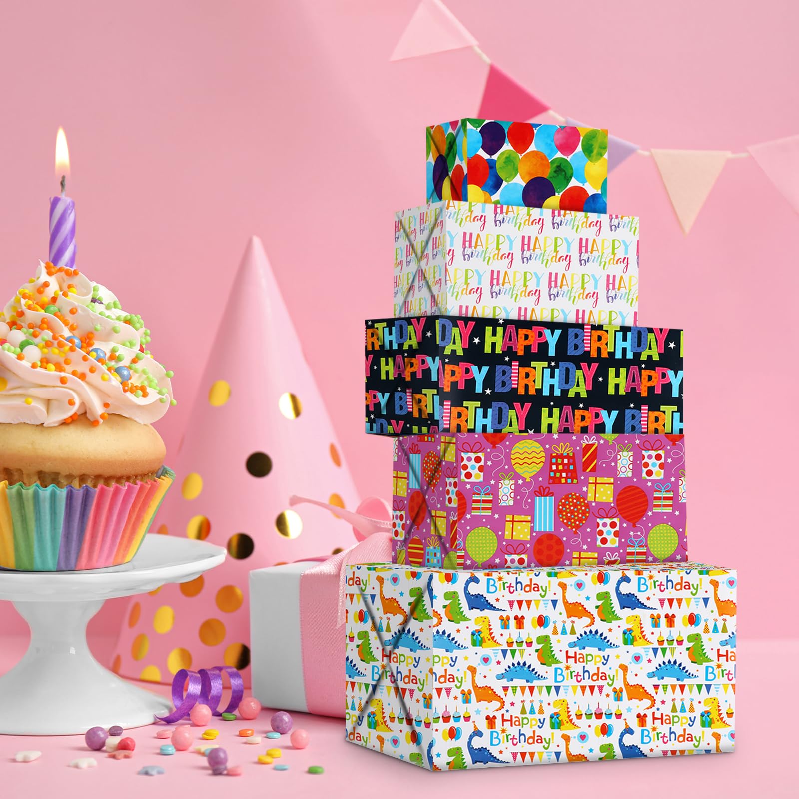 Papier Cadeau, 5 Rouleaux De Papier D'emballage Cadeau Et 2 Rouleau De