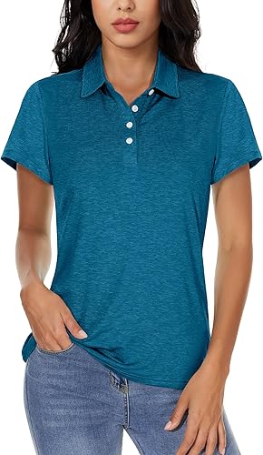 MAGCOMSEN Camisas polo de manga corta para mujer, con 4 botones, estilo casual, con cuello de trabajo, camisas de golf que absorben la humedad