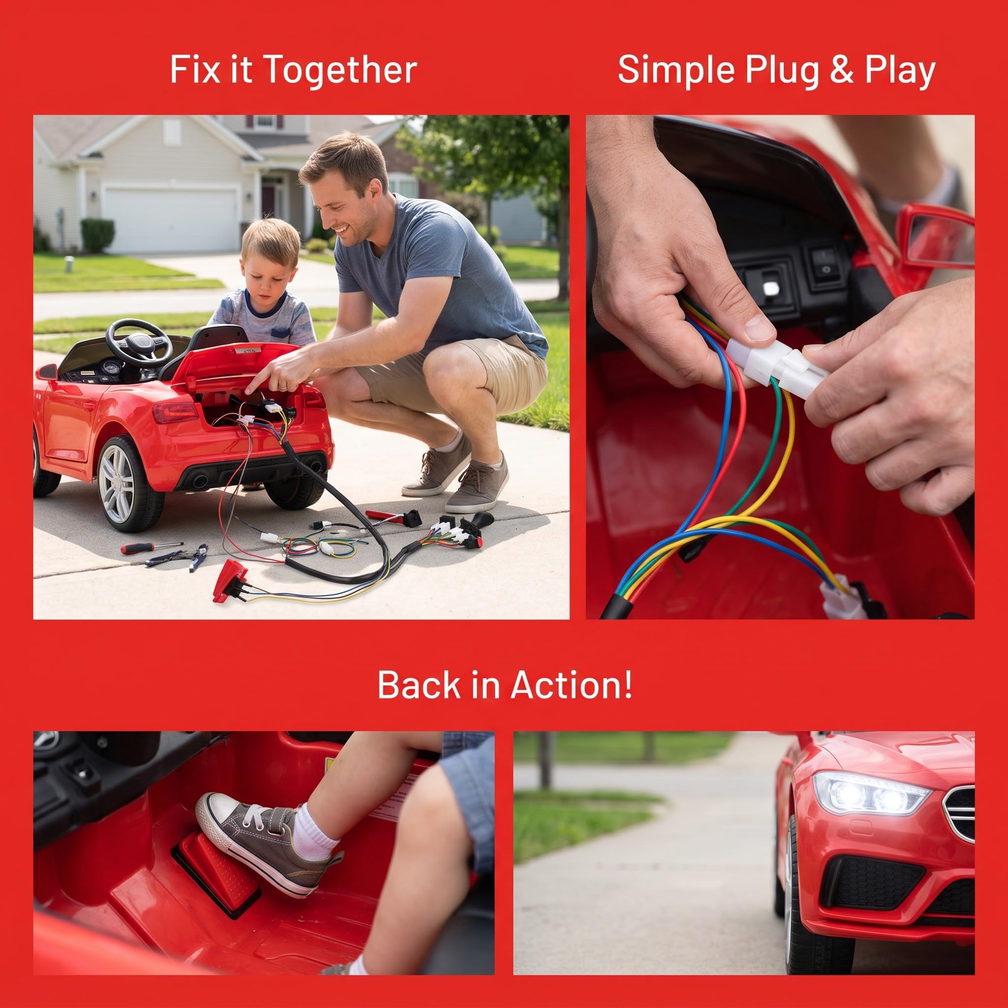 DOITOOL 1 zestaw wiązki przewodów do samochodzików elektrycznych dla | Ręczne sterowanie przełącznikiem, wstępnie zmontowane przewody typu plug-and-play, wbudowane zabezpieczenie przeciążeniowe,