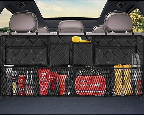 Femuar Organizador de maletero de automóvil, organizador de maletero de asiento trasero de gran capacidad (42 x 18 pulgadas), bolsa de