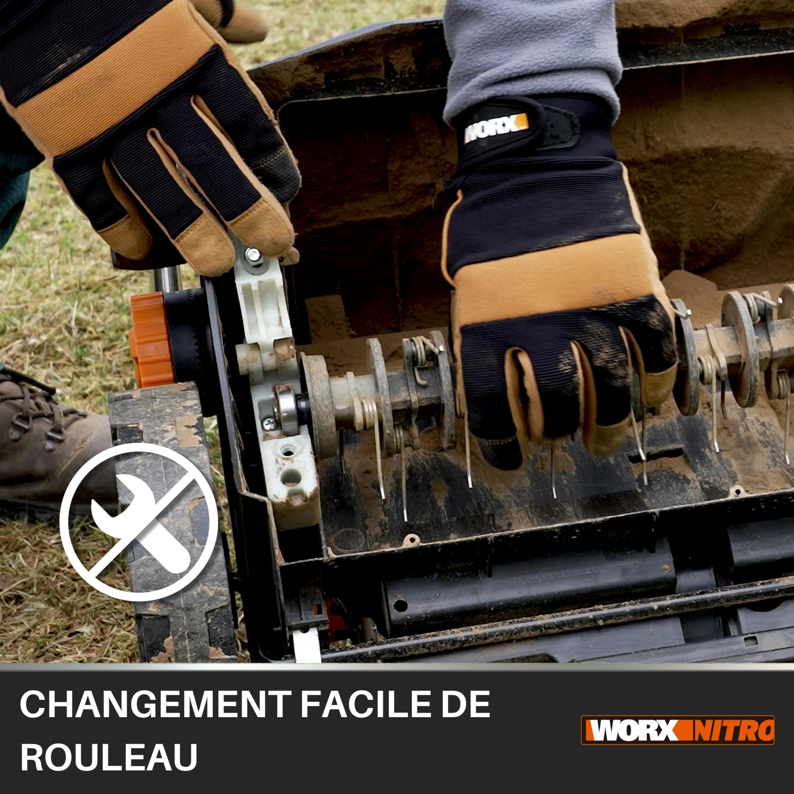 WORX Scarificateur et aérateur sans Fil 40V WG855E.9, Jusqu'à 400m² sur Une Charge, diamètre de 36cm, Sac de 40L, Rouleau d'aération, Rouleau de Scarification, Livré sans Batterie ni Chargeur
