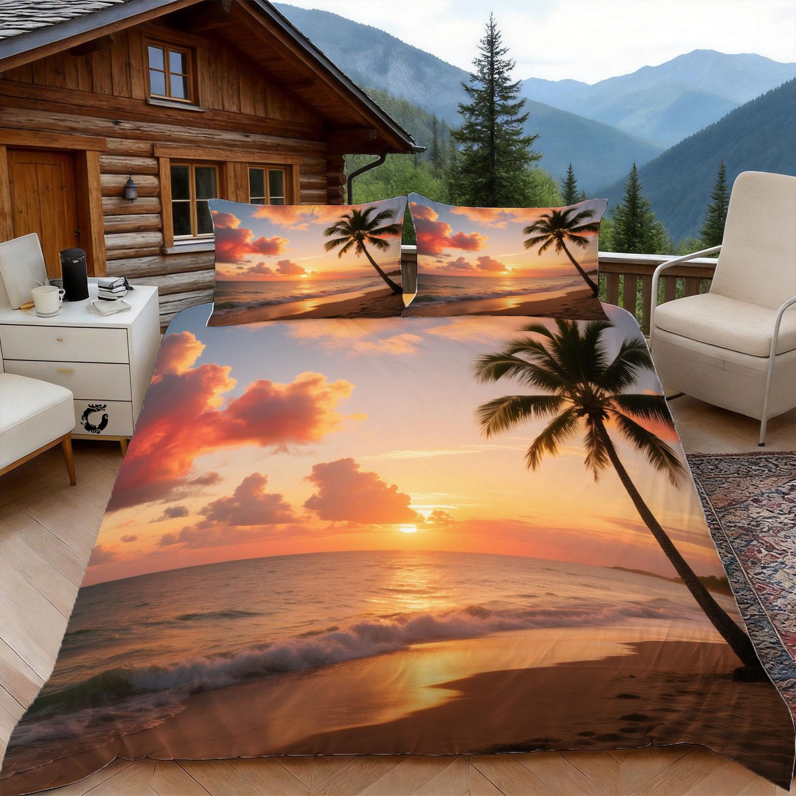 Parure de lit tropicale 240x260 anti-glisse avec fermeture éclair pratique