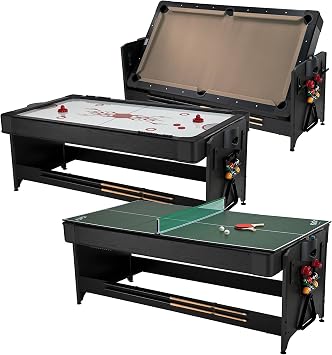 Fat Cat Original 3-in-1 7 Foot Pockey Multi Game Table, Air Hockey Table, Pool Table, and Table Tennis Combo with Accessories
