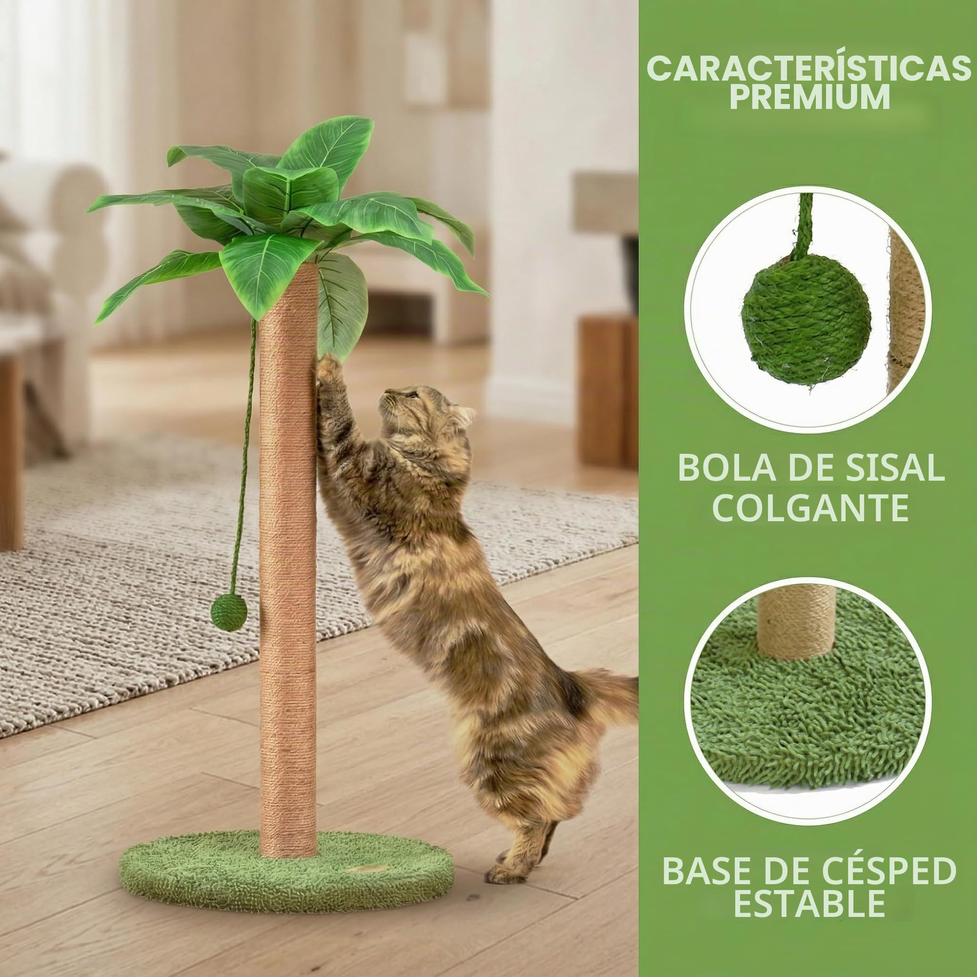 Rascador para gatos, columna rascadora con bola colgante, 80 cm de alto, cuerda de sisal de alta calidad para gatos de casa, protección de muebles y decoración del hogar