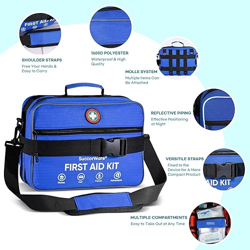 Miniatura 3 de Kit profesional de primeros auxilios grande de 435 piezas, incluye gasa comprimida, compartimentos, kit médico de emergencia para el hogar, camping,