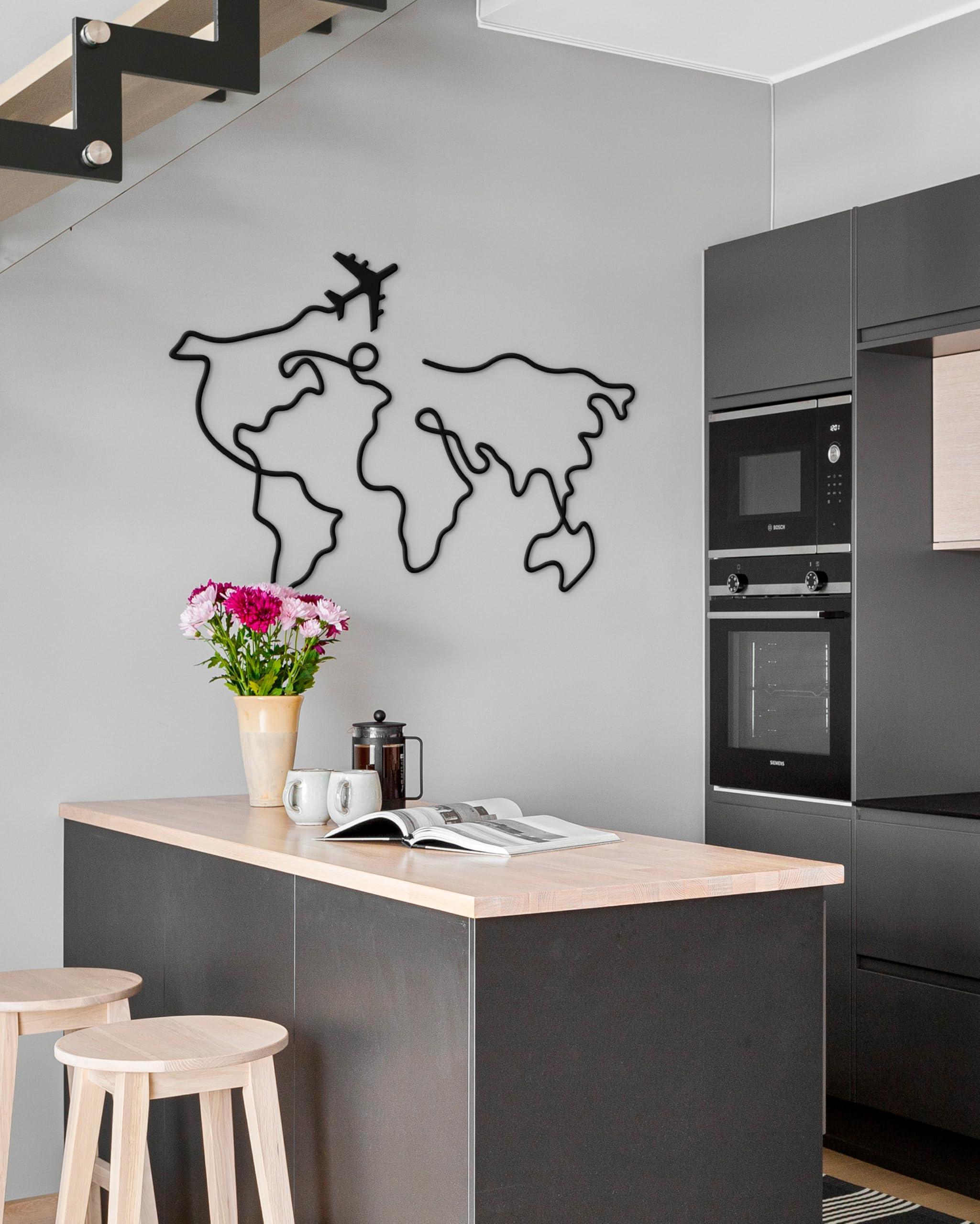 Dkant Mappamondo da Parete (115x85 cm) - Quadri Moderni Soggiorno | Decorazione da Parete in Metallo per Camera da Letto, Cucina e Ufficio - Wall Art - Facile Fissaggio (Viti Incluse)