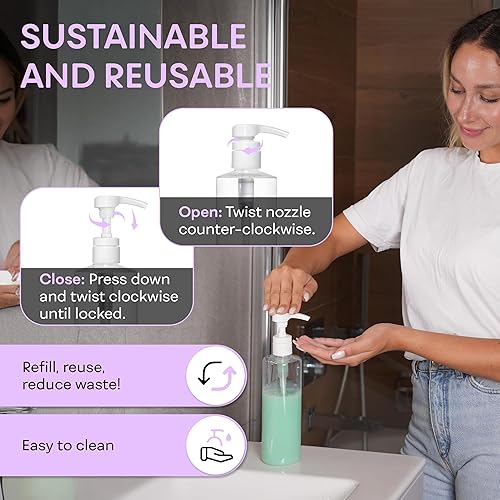 Miniatura 7 de BRIGHTFROM Botellas vacías de bomba de loción de 16 onzas, recipientes recargables sin BPA, PET de plástico, ideal para jabón, champú, lociones,