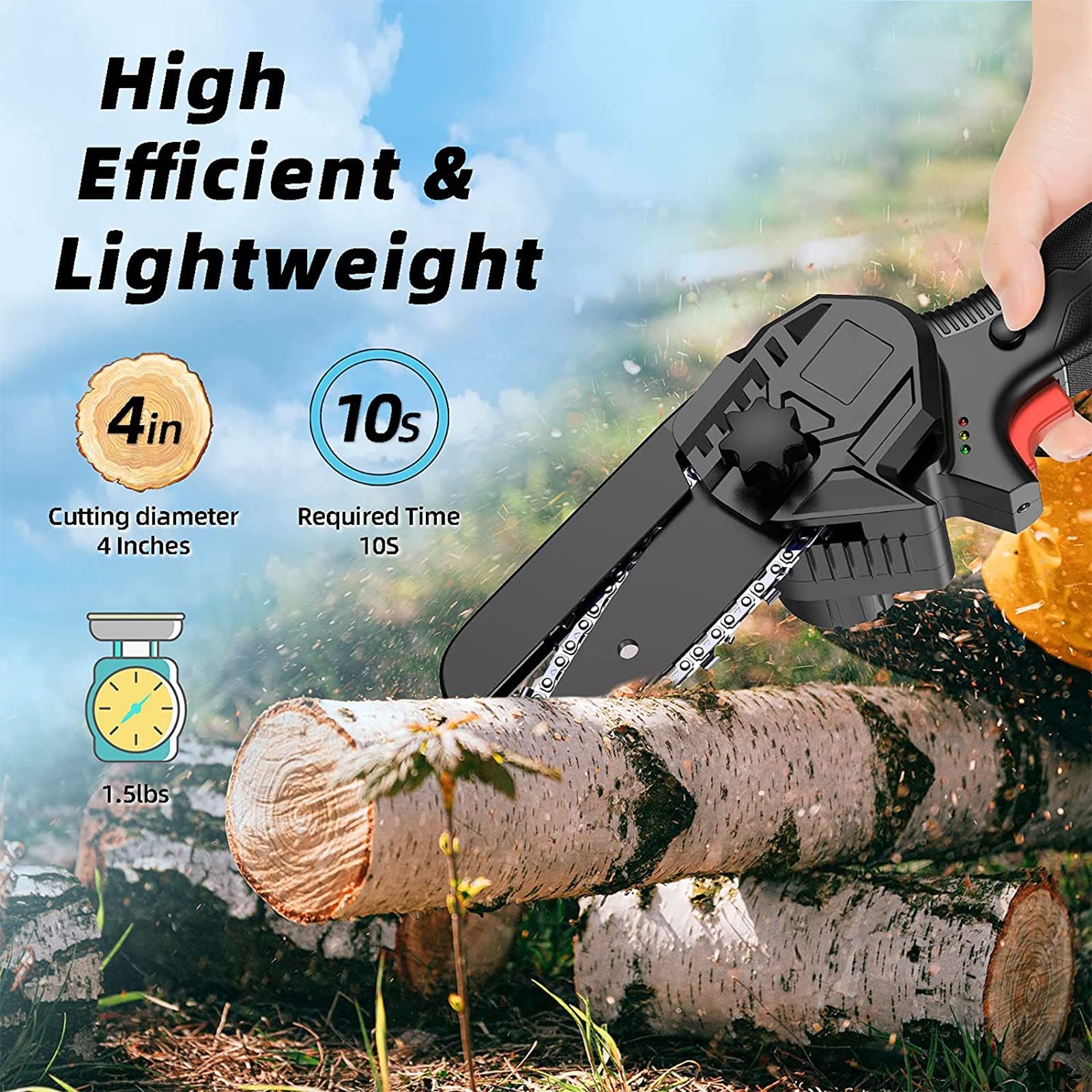 Mini Chainsaw Cordless, 4-calowa przenośna elektryczna piła łańcuchowa Zasilana z baterii jednoręczna ręczna piła łańcuchowa do ogrodnictwa, cięcie drewna gałęzi drzewa