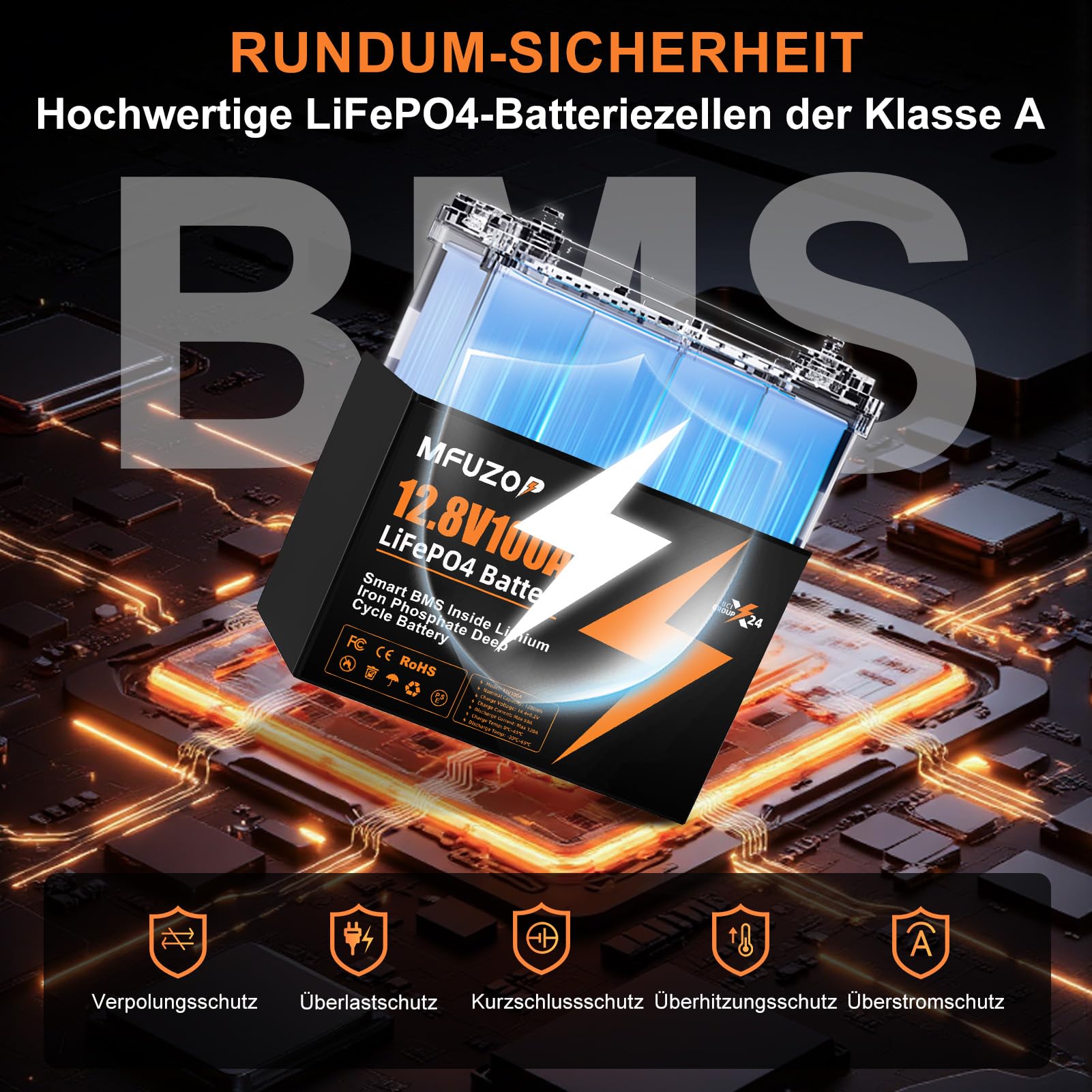 12V100Ah LiFePO4 Lithium Batterie, 100A BMS, MAX 1280W Leistung, 8000-15000 Zyklen Deep Cycle Lithium Batterie Akku, Unterstützt Serien/Parallelschaltung, für Wohnmobil, Solar Home System