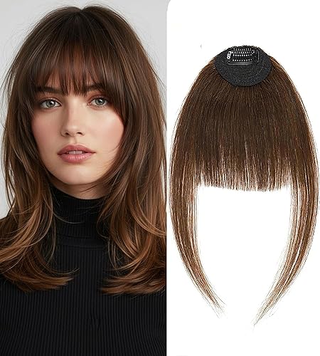 Clip in Bangs Medium Brown Color 100% Real Human Hair
