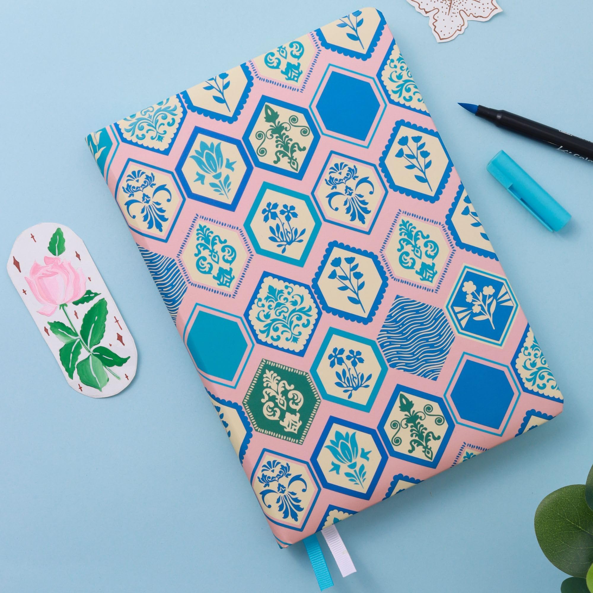 DOODLE Hard Bound Soft Foam Padded Hard Cover Paper Notebook | Compact A5 Size (8.25 x 5.7) | 160 Pages, 80 gsm | Flat Opening | Round Corners | Soft Foam Padding | 2 Bookmark Ribbons - Heritage Hues