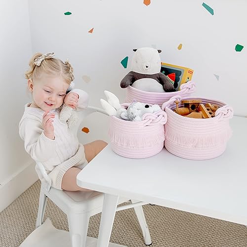 Miniatura 4 de NaturalCozy Juego de cestas de almacenamiento de decoración bohemia de 3 piezas, cestas tejidas de cuerda de algodón para organizar. Cesta pequeña