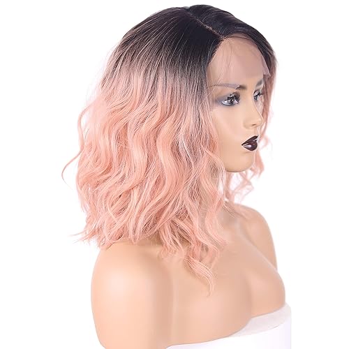 Miniatura 2 de X-TRESS Peluca de encaje frontal de color rosa degradado con encaje frontal de color rosa pastel pelucas de cabello rizado sintético resistente al