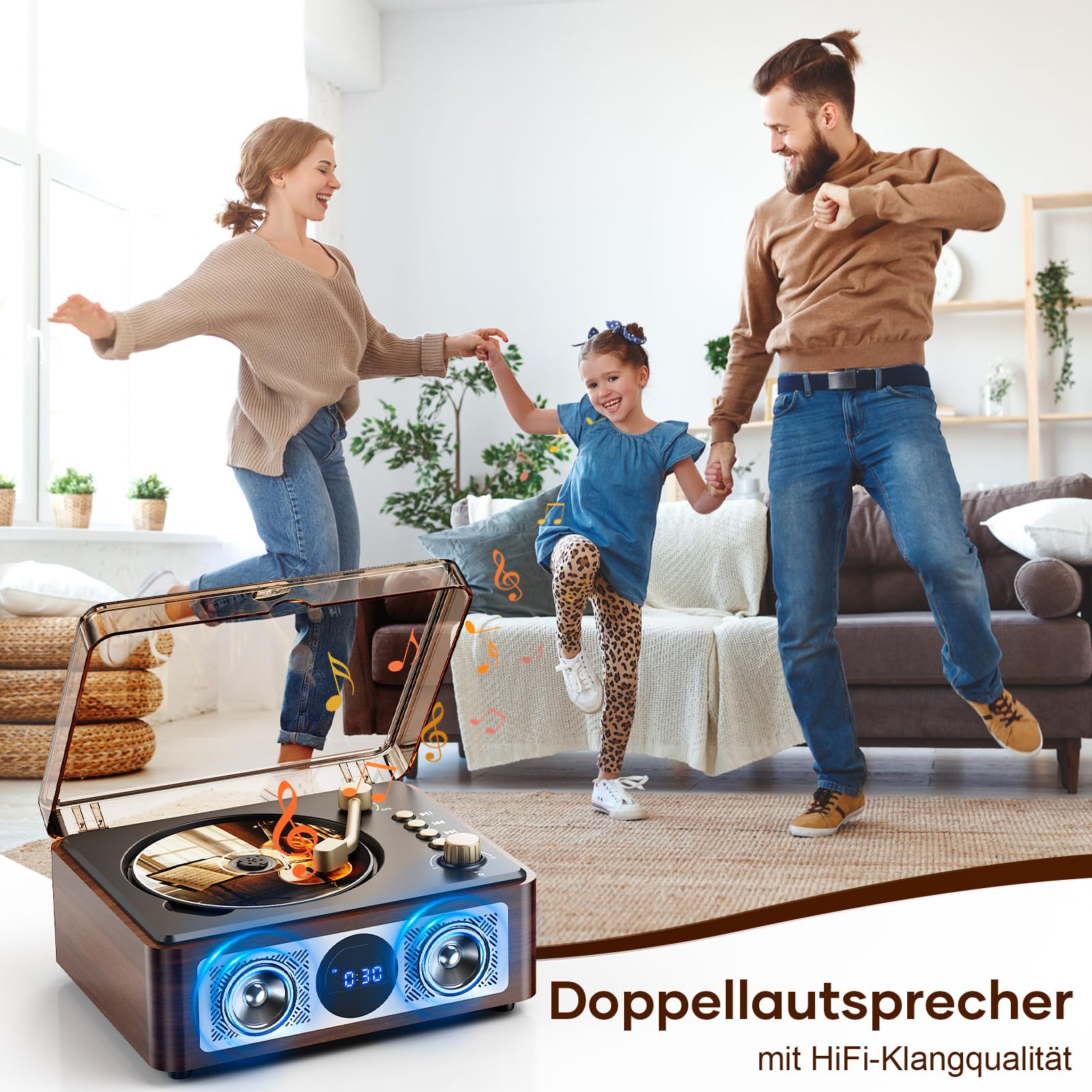 Bluetooth CD Player Tragbar mit Lautsprecher - Lehwey Retro CD-Player mit FM Radio, Stereo Sound, Unterstützt USB/AUX Wiedergabe, Vintage Desktop CD Spieler mit Fernbedienung, Staubschutz (Holz)