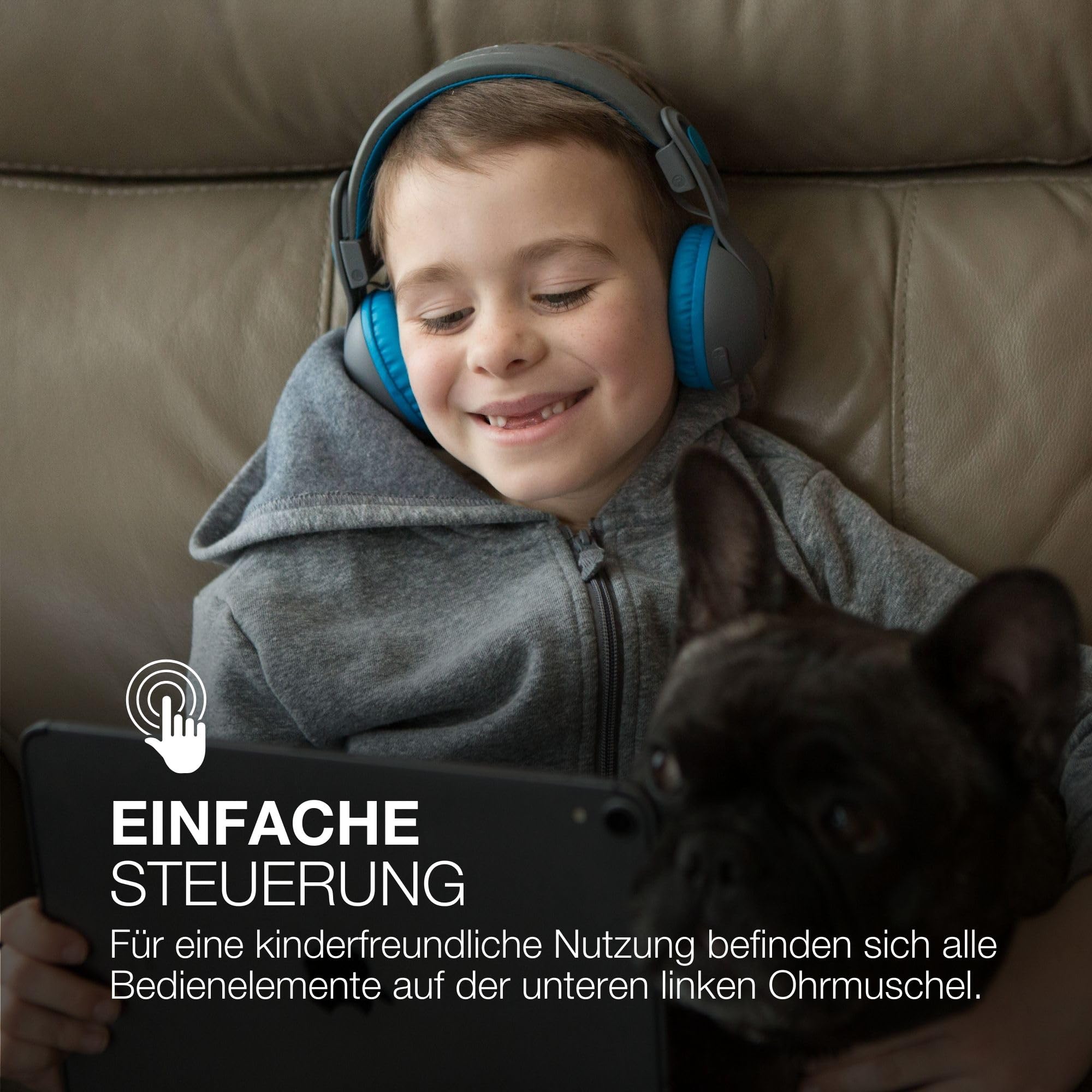 JLab JBuddies Studio 2 Kinder Kopfhörer Kabellos - Bluetooth, Grau/Blau | Over Ear Kinder Kopfhörer mit Mikrofon, Bluetooth, Kid Safe Lautstärkebegrenzung, Geräuschisolierung, kabellos