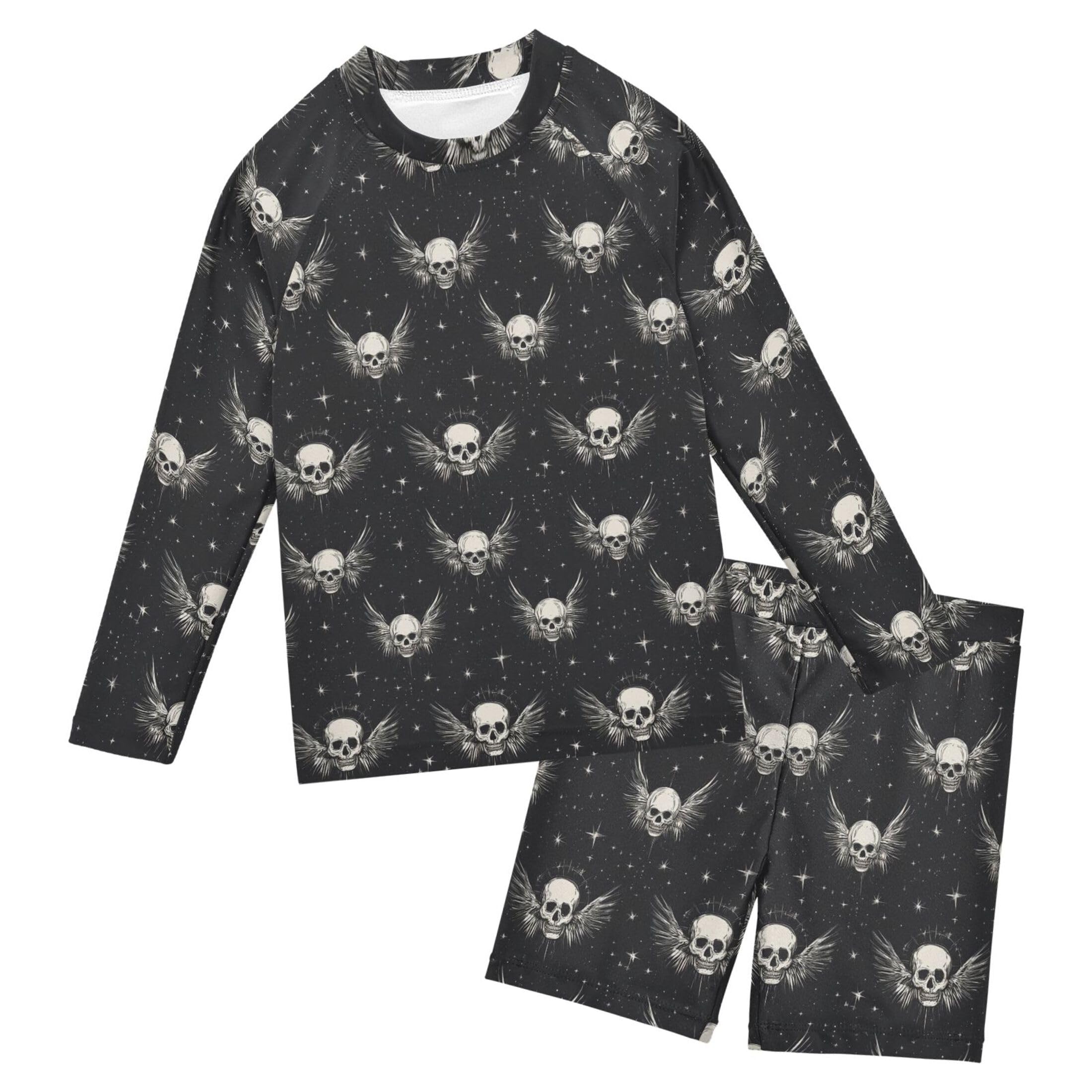 Skull Wing Baby Boys' Toddler Long Sleeved Rashguard Swim Bathing Suit Set B0404504
