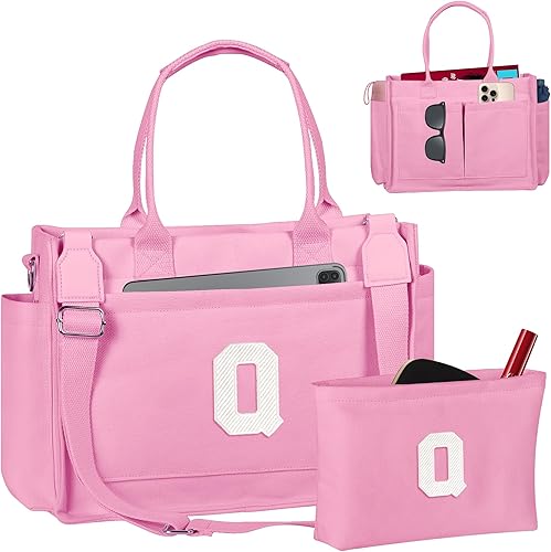 Miniatura 43 de Easter Basket Stuffers, Initial Tote Bag with Makeup Bag, Birthday Gifts for Women, Teen Girl Gifts Trendy Stuff Beige,Negro