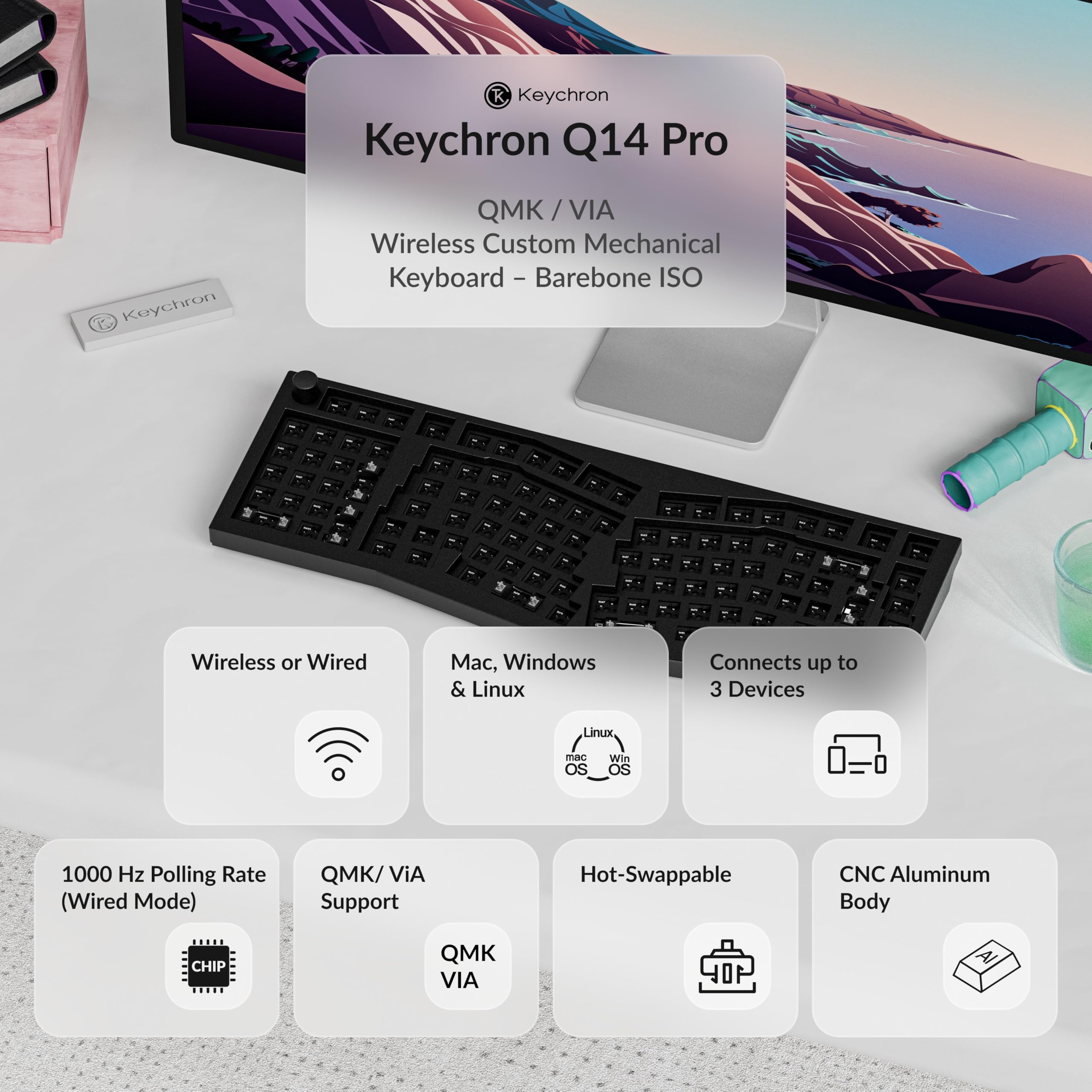 Keychron Q14 Pro Kit Clavier Mécanique Alice 96% en ISO, Corps en Aluminium CNC, Kit Barebone Gaming à Monter Soi-même, Programmable QMK/Via, RGB, Bluetooth 5.1/Filaire, pour Mac, Windows - Noir - 3