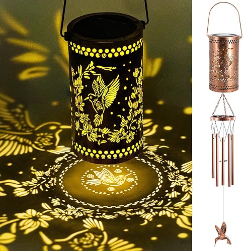 Campanillas de viento solares para exteriores, linterna solar de colibrí de 36 pulgadas, regalos para mamá, campanillas de viento de metal