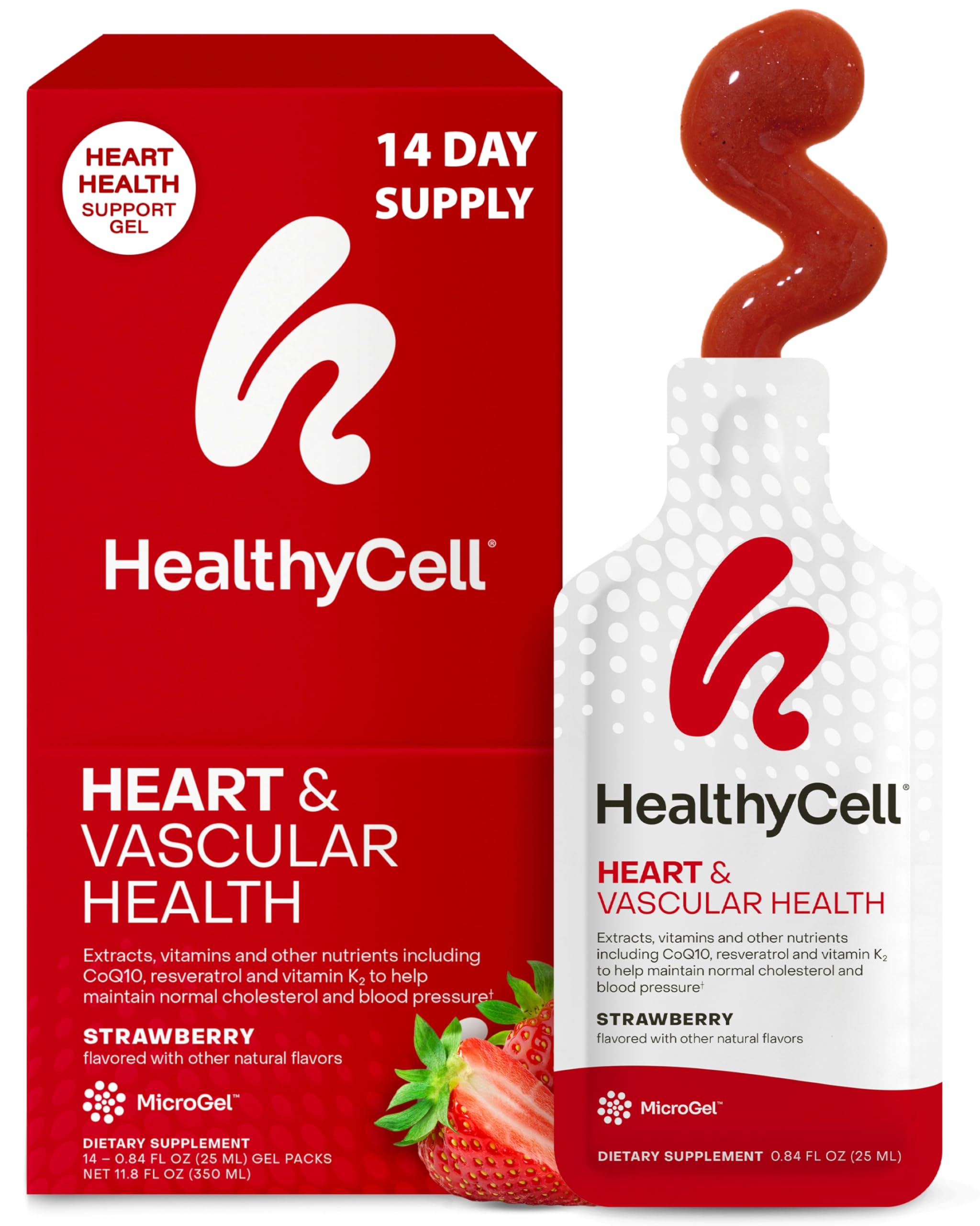 Healthycell Heart & Vascular Health Daily Liquid Supplement - Blood Pressure & Cholesterol Support with Beet Root Powder, Resveratrol, CoQ10, Omega-3 & Vitamin K - 14 Gel Packs