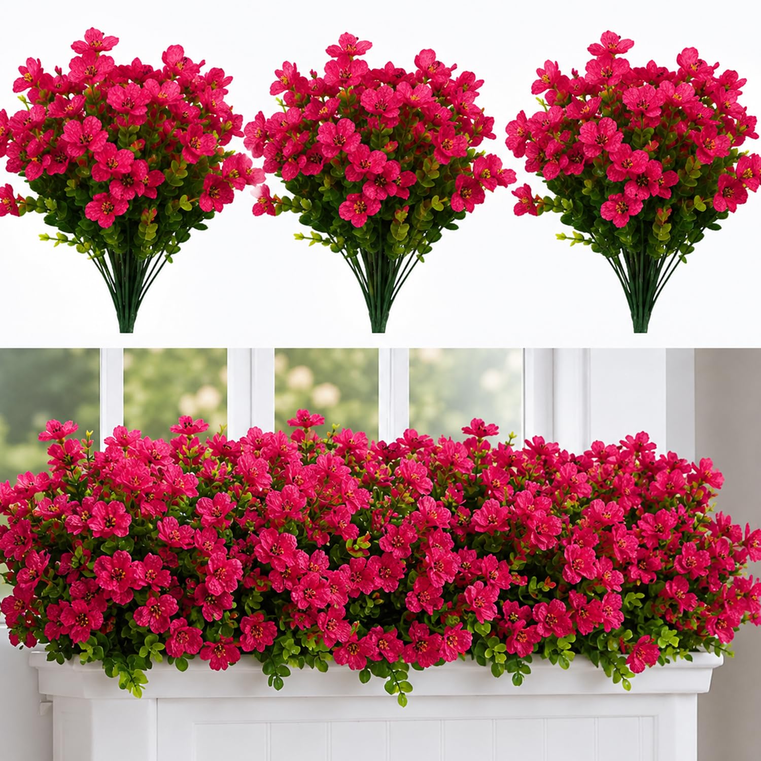 Flores artificiales de exterior HBell paquete de 12 plantas de boj falso para jardin