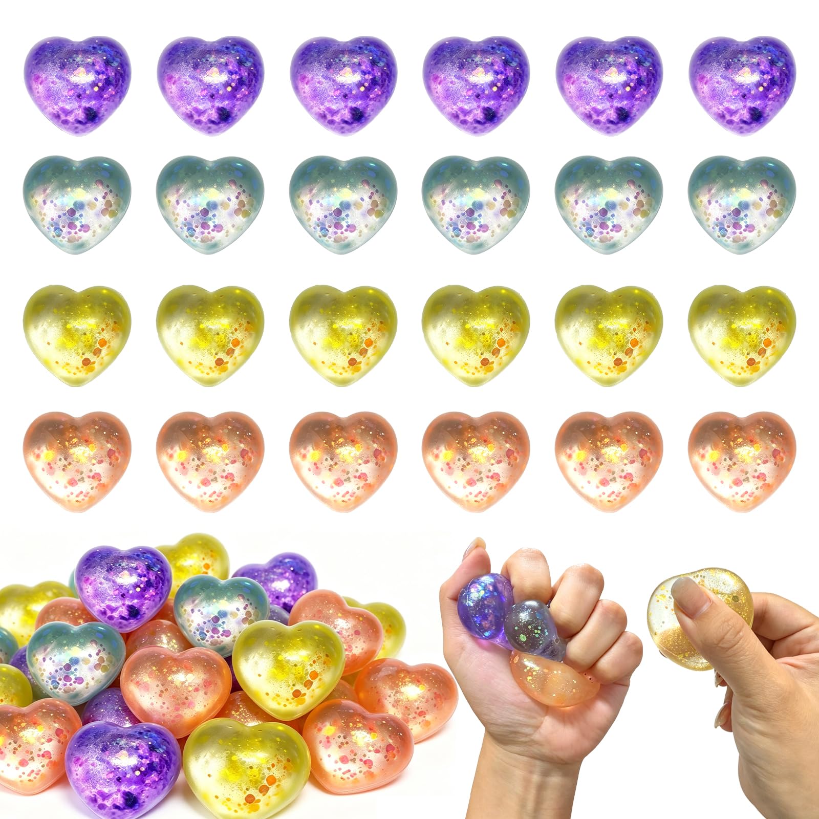 Photo 1 of 24Pcs Glitter Heart Squishy Fidget Toys