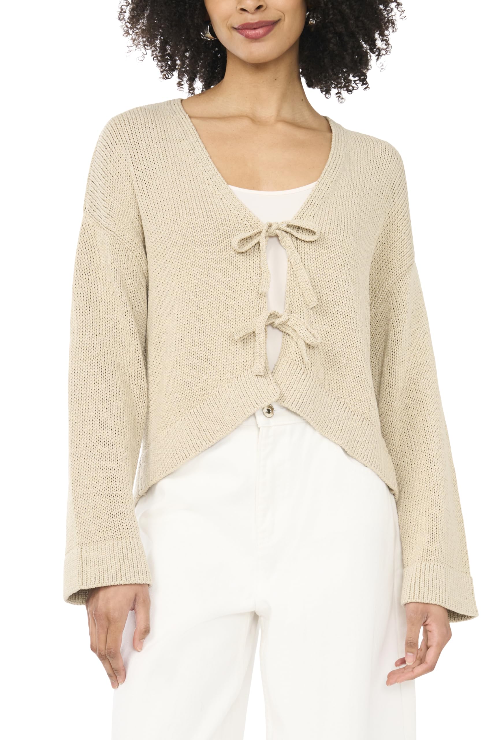 Women's Long Sleeve Tie Bow Front Cardigan-image-18