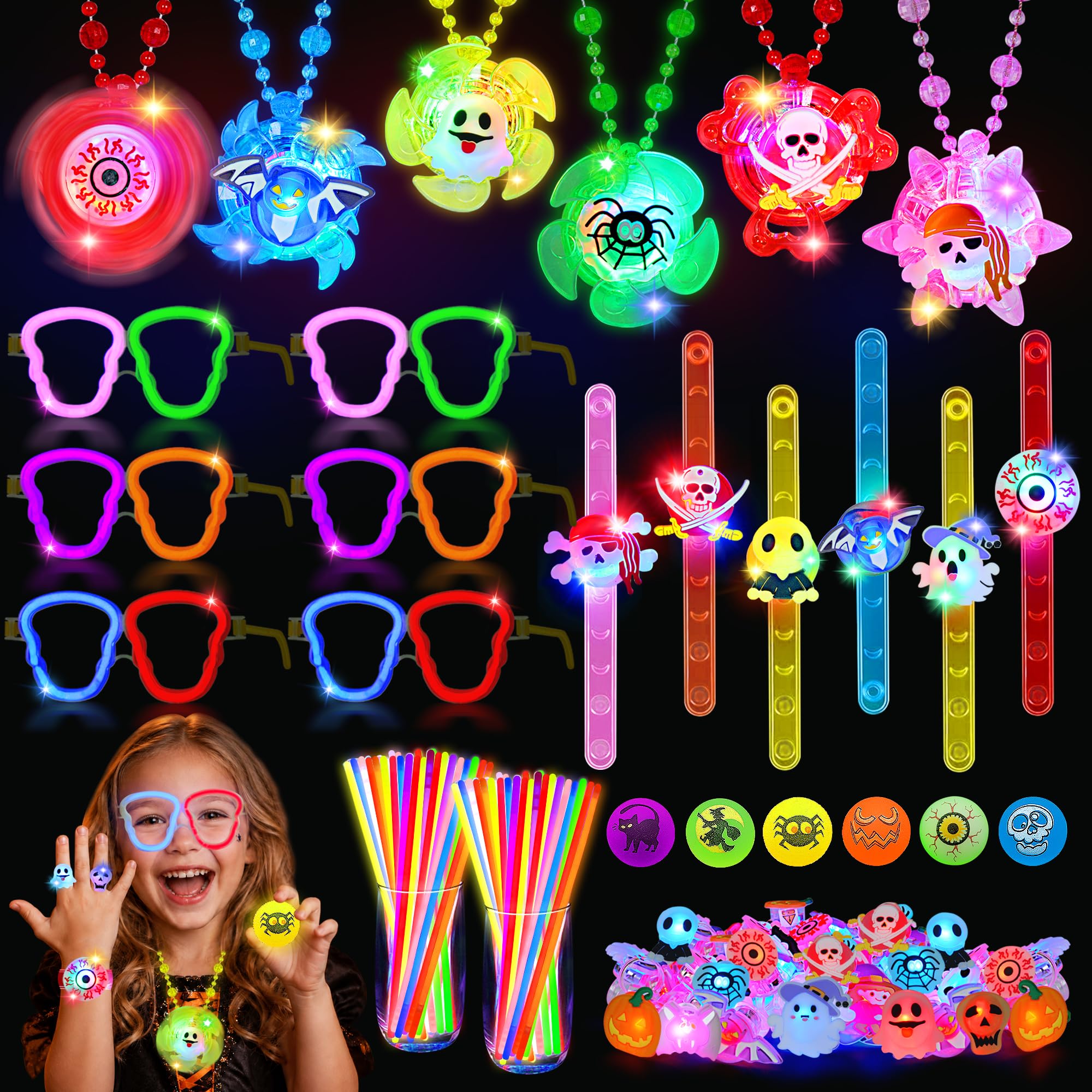 104 Pcs Halloween Party Favors for Kids, Glow in The Dark Toys Bulk