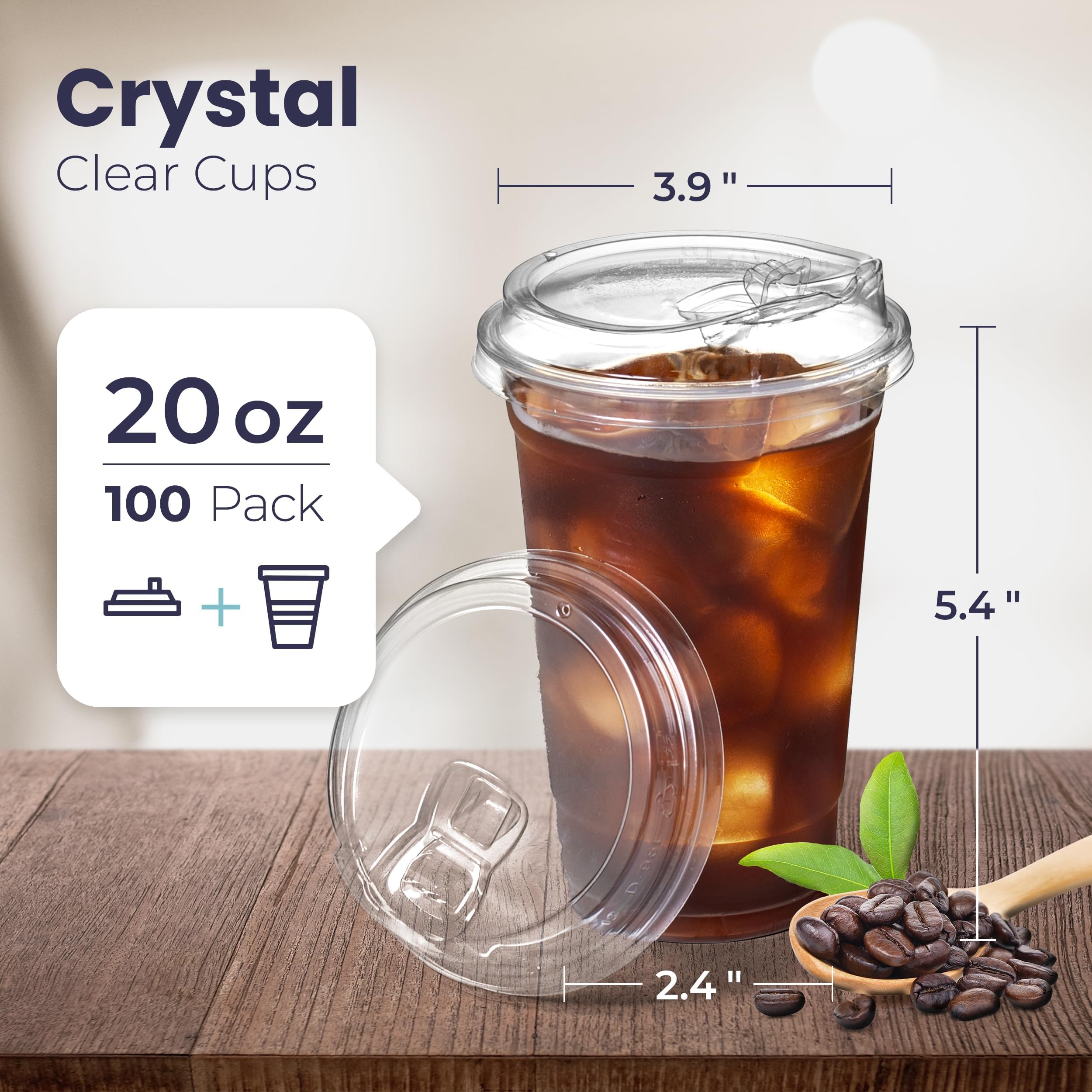Amazon.com: Fit Meal Prep 100 Pack 20 oz Clear Plastic Cups with Strawless  Sip Lids, Disposable Plastic Coffee Cups with Lids, To Go Cups for Iced  Coffee, Smoothies, Soda, Party Drinks, Bubble