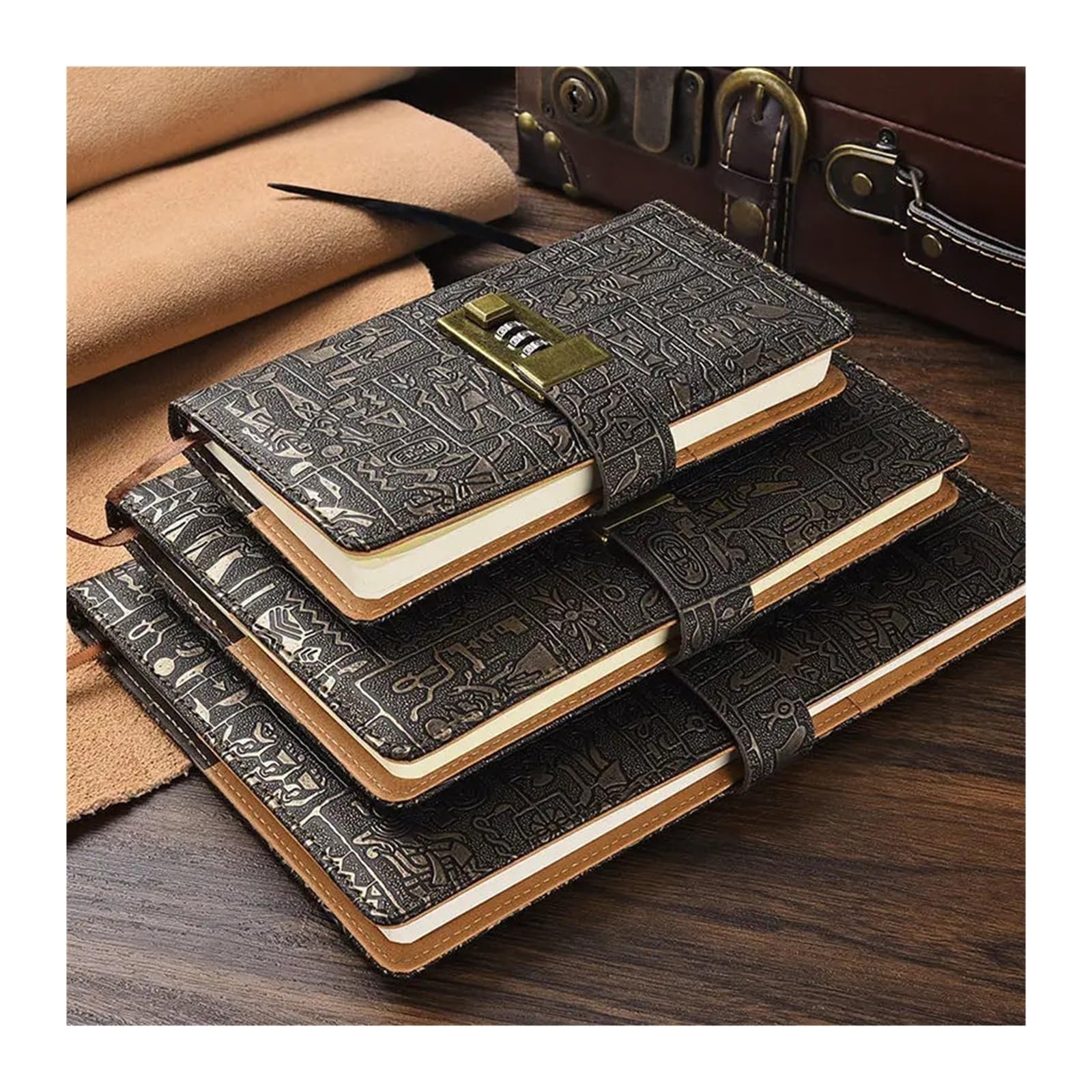 Carnet Mot de Passe Carnet De Mots De Passe Vintage A6 A5 B5 Journal Secret en Cuir Égyptien Ancien avec Serrure Cadeau De Vacances Carnet De Notes De Voyage Journaux De Bureau(B5)