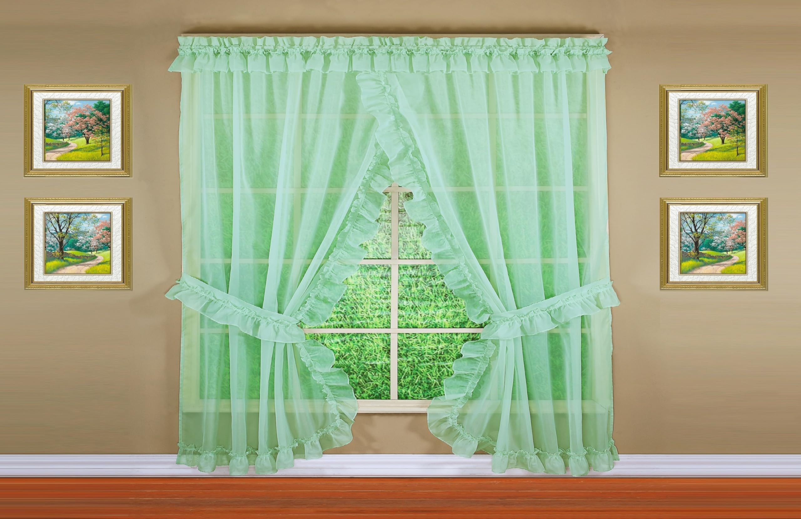 Today's Curtain, Emelia Priscilla Sheer Pair 96" W x 84" L, Sage, 5-Piece-Set